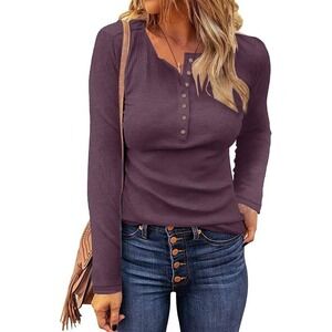 WNEEDU Womens Waffle Knit Henley Top Long Sleeve Purple Size 2XL New With Tags